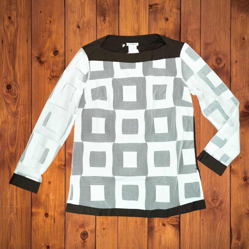 NWT Nara Camicie Tunic‎ Top Women’s M Brown/White Blouse Made In Italy
